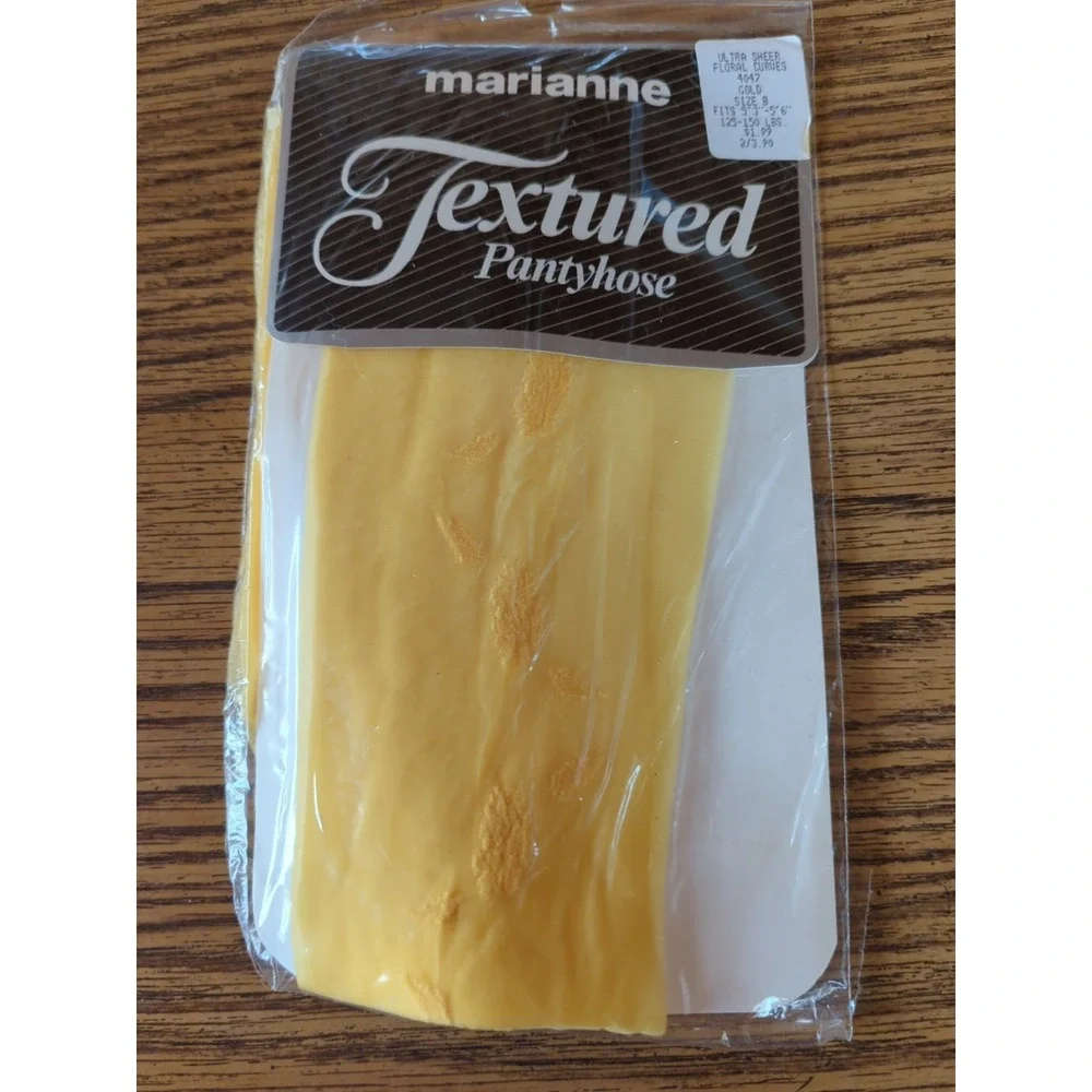 New‎ Vintage Marianne Textured Pantyhose Size B Ultra Sheer Floral Curves Gold